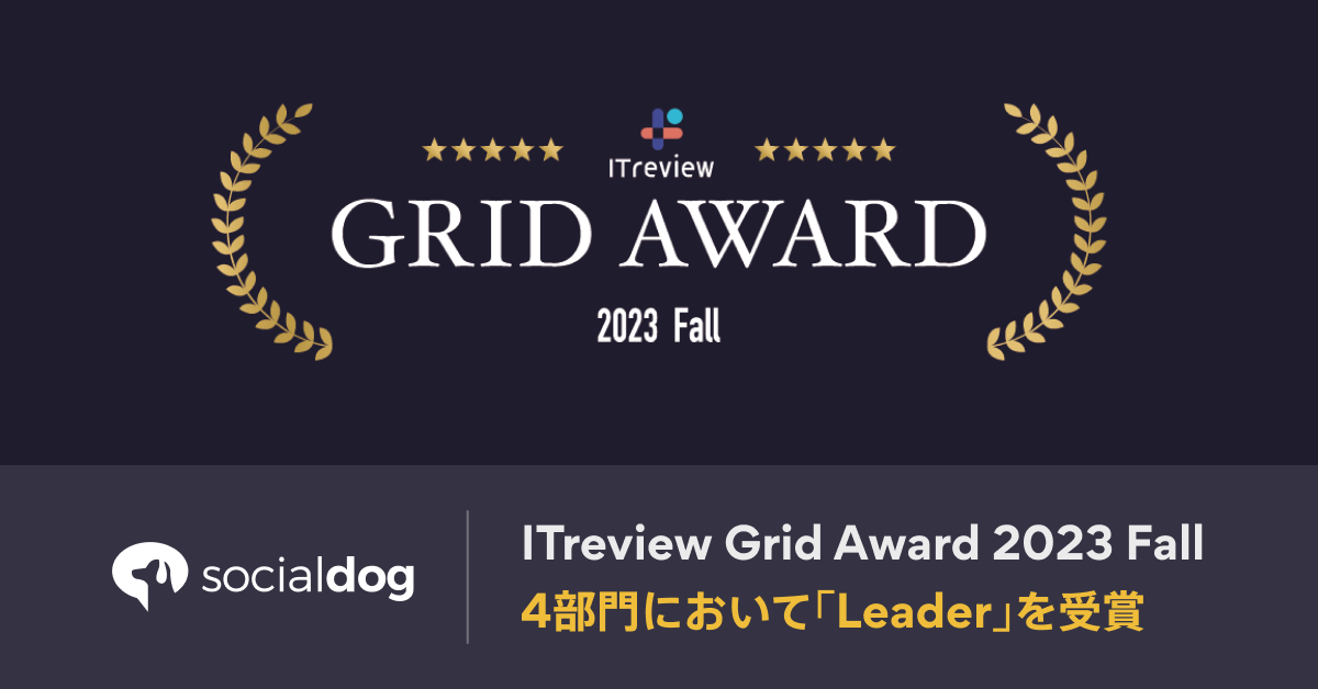 SNSアカウント管理ツール「SocialDog」、「ITreview Grid Award 2023 Fall」の4部門において「Leader」を受賞